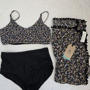Prana Bikini Swim Bundle With Sarong, Reversible Top, High-waist Bottoms